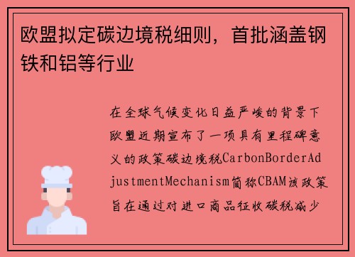 欧盟拟定碳边境税细则，首批涵盖钢铁和铝等行业